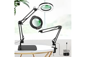 10X Magnifying Glass with Light and Stand, 5 Color Modes,10 Brightness Levels, 2-in-1 Magnifying Desk Lamp with Heavy Base Cl