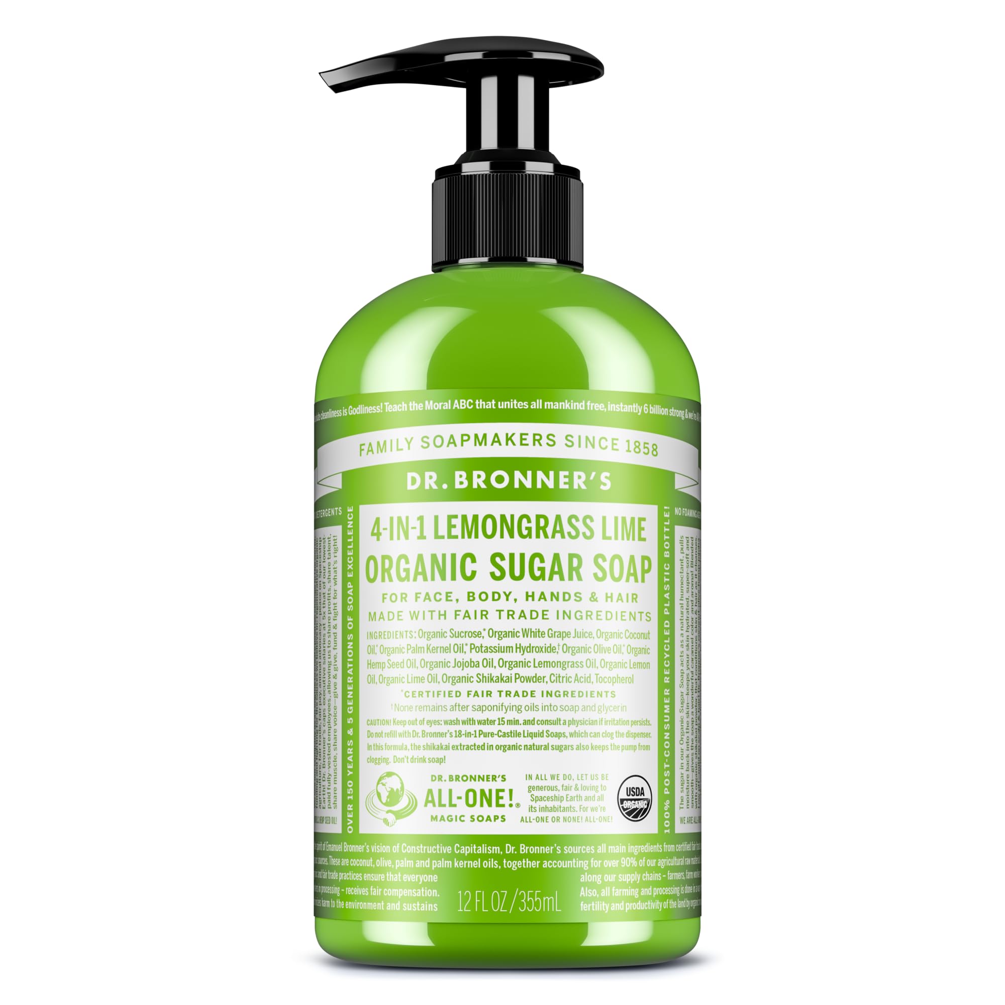 Dr. Bronners Organic 4 in 1 Lemongrass Soap, 12 FZ