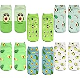woosnscly 6 Pack Funny Ankle Socks - Fun Novelty Teen Girls Womens 3D Print Pattern Silly Cute Animal Avocado Gift Socks