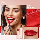 Oulac Red Shimmer Lipstick Hydrating Lip Balm Vegan Clean Beauty Red Coral view 2