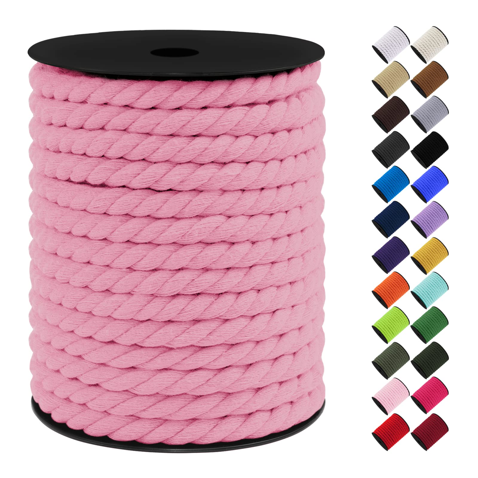 LEREATI 10mm Macrame Cord, 75 Feet Thick Macrame Rope Yarn Natural Cotton Cord Macrame String, Soft Craft Rope for Wall Hanging, Plant Hangers, Garden, DIY Crafting Decoration (Pink)