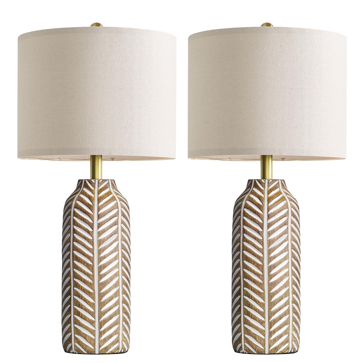 Photo 1 of BOBOMOMO 26" Farmhouse Table Lamps Set of 2 - Vintage Leaf Design, Rustic Resin Nightstand Lamps for Bedroom, Living Room, Nursery, Hallway, Elegant Living Room Lamps with Linen Shades Antique Brown