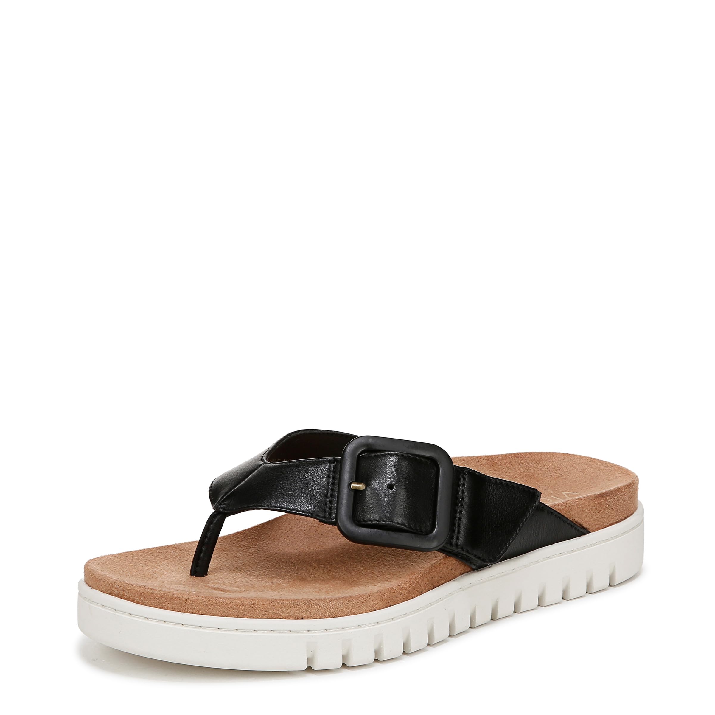 Vionic Women’s Uptown Marin Flip-Flop, Black Leather, 10.5 Wide