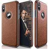 LOHASIC for iPhone Xs Case, for iPhone X Case Slim Thin Premium Leather Luxury PU Anti-Slip Grip Protective Cover for iPhone X XS New (2018) - Brown