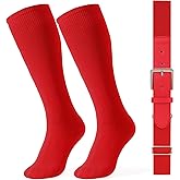 LEACOOLKEY Baseball Socks and Belt Combo Adult Youth Softball Elastic Socks Belt Set Adjustable