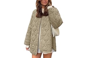 Flygo Women's Oversized Quilted Lightweight Jacket Button Down Puffer Padded Outerwear with Pocket