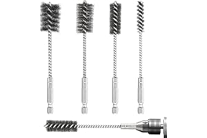 HONGLIANG 4 PCS Stainless Steel Wire Brushes,Hex Shank Handle Small Wire Brushes,for Drill Ports Tubes Bearings Cleaning Parts Attachments and More,3/8'',1/2'',3/4'',7/8''