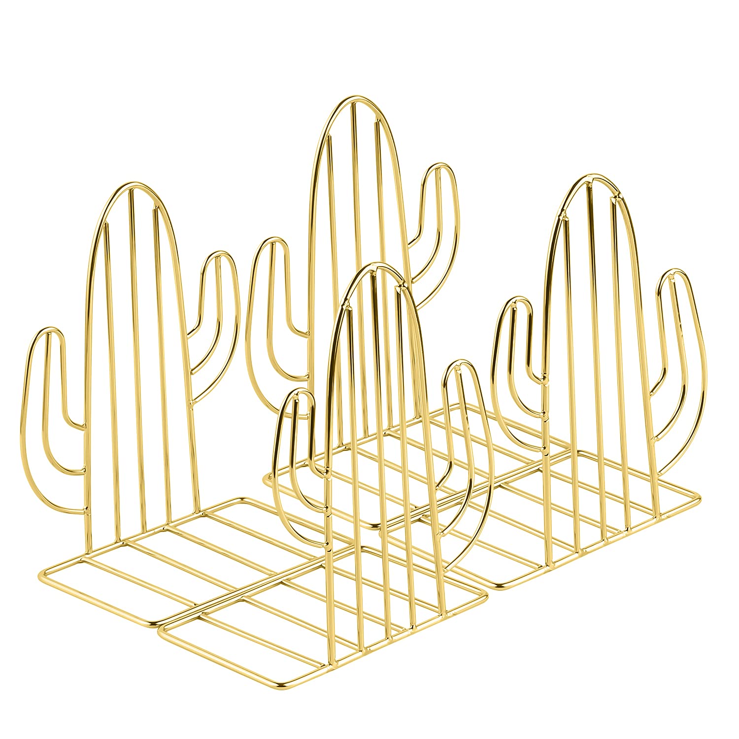 2 Pairs Cactus Book Ends, MSDADA Desk Bookends Heavy Duty, Book Ends Holder for Shelves, Metal Bookends for Office&School, Book Shelf Holder Home Decorative, Bookend Supports, Book Stoppers(Gold)