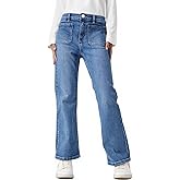 Haloumoning Girls High Waisted Jeans Straight Leg Stretch Demin Pants Cute Casual Trousers with Pockets