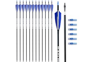 BOWSOUL 30" Carbon Arrows Archery Target Practice Hunting Arrows with 4" Turkey Feather fletched Spine 500 Arrow for Traditional Bow Recurve Bow & Longbow (Pack of 12)