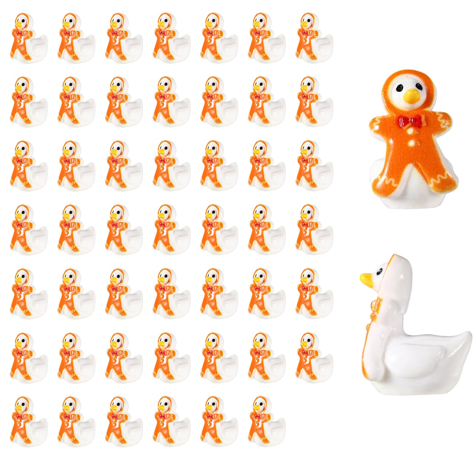Sinbana 50pcs Mini Resin Christmas Goose, Cute Tiny Animal Small Figurines Miniature Goose Dollhouse Fairy Garden Party DIY Crafts Decoration Accessories (Gingerbread Man Style)