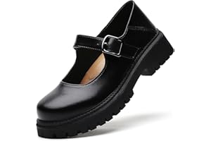 XMM Mary Jane Shoes Platform Chunky Mary Janes for Women Ladies Comfort Leather Round Toe Non-Slip Dressy Casual Cute Girls School Work Shoes
