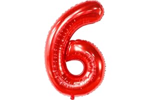 KatchOn, Giant Red 6 Year Old Balloon - 40 Inch | 6 Balloons for Birthday Boy | Red Balloon 6 Year Old, 6th Birthday Decorations For Boys | 6th Birthday Boy Birthday Decorations