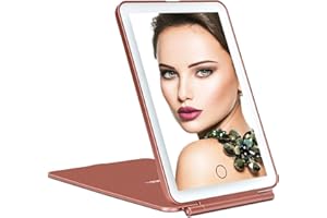 deweisn LED Makeup Mirror for Travel, 32 LEDs Lighted Vanity Mirrors with Dimmable Light,Compact, Slim, Rechargeable Lighted Mirror, Folding Makeup Mirror for Beauty