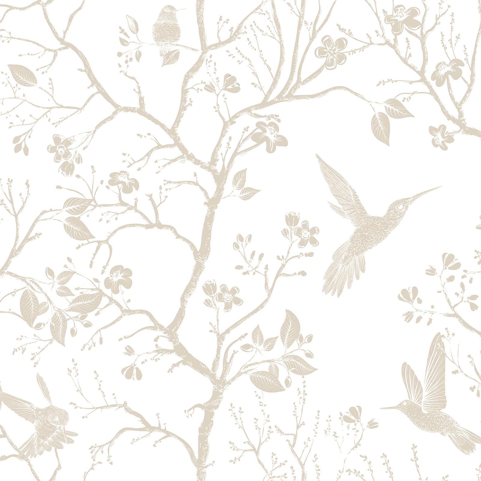 Photo 1 of FunStick Vintage Beige White Floral Wallpaper Peel and Stick Cottage Farmhouse Bird Wallpaper White Floral Contact Paper for Cabinets Removable Renter Friendly Wall Paper for Bathroom Walls Waterproof
