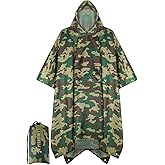 PTEROMY Hooded Rain Poncho for Adult with Pocket, Waterproof Lightweight Unisex Raincoat for Hiking Camping Emergency