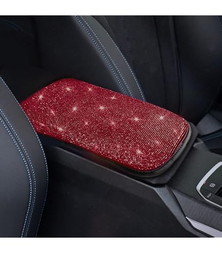 ZIMISI Bling Car Center Console Cover - 11.9x8.4 Inch Crystal Rhinestone Armrest Protector, Soft Cushion Pad For Women's Car Interior (White) - View #5