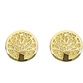 Lucchetta - 14 karat Yellow Gold Tree of Life Studs | 14k Solid Gold Earrings for Women | diameter 0.39in