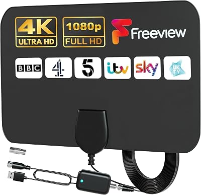 GLOBAL TECH Indoor TV Aerial 250 Mile Range Amplified Digital Antenna UK