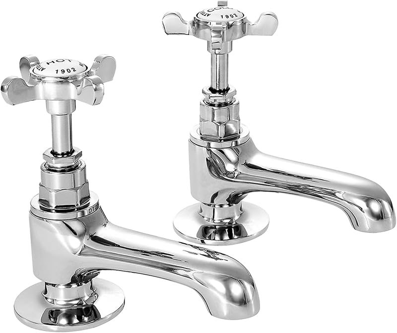 Deva CR19 Chrome Basin Mixers Set of 2 Hot Cold Cross Handle Pillar Taps 12yr
