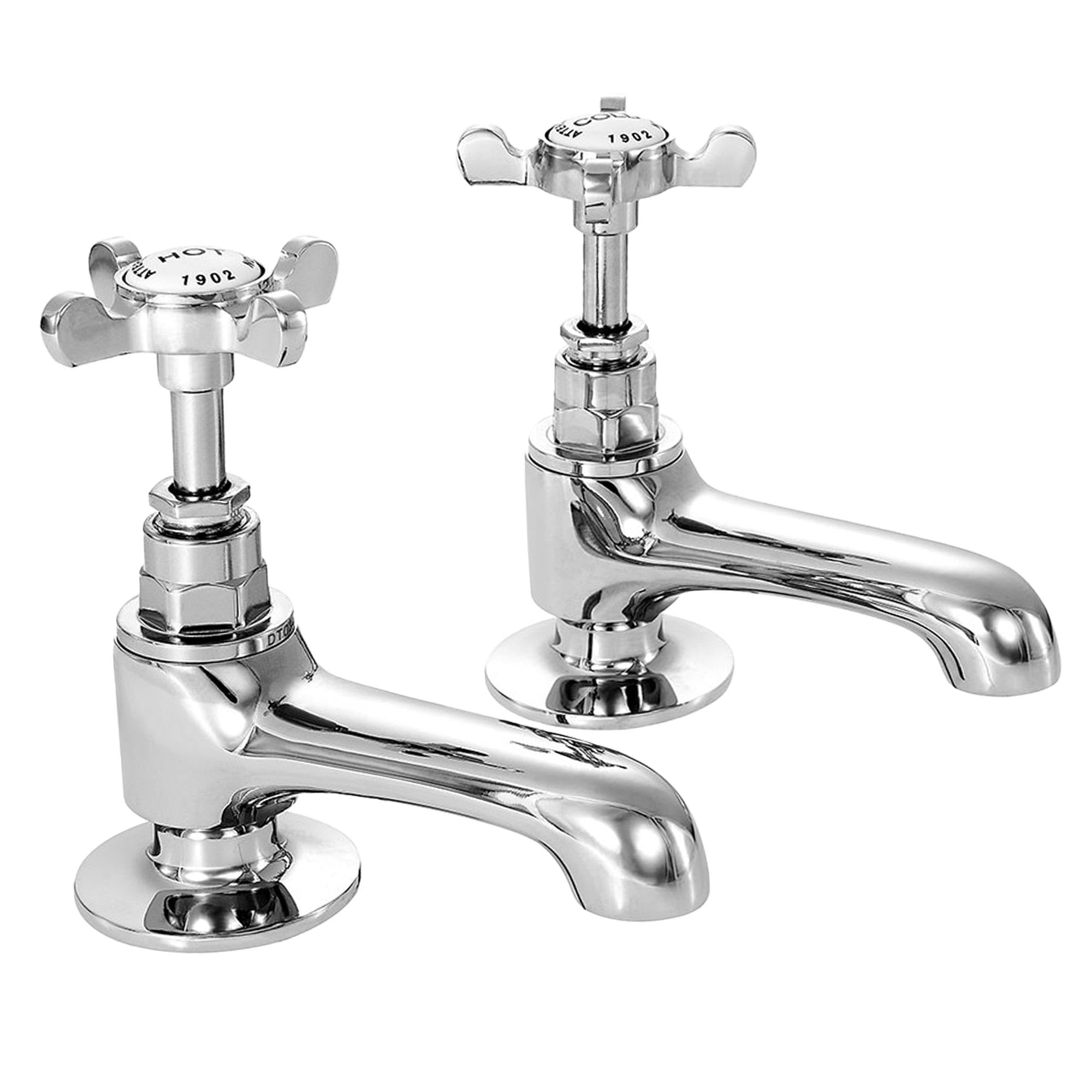 Deva CR19 Basin Chrome Mixers Hot & Cold Traditional Edwardian Coronation Style Era Cross Handle Pillar Faucet Tap – 12 Year Warranty, Set of 2 Pieces