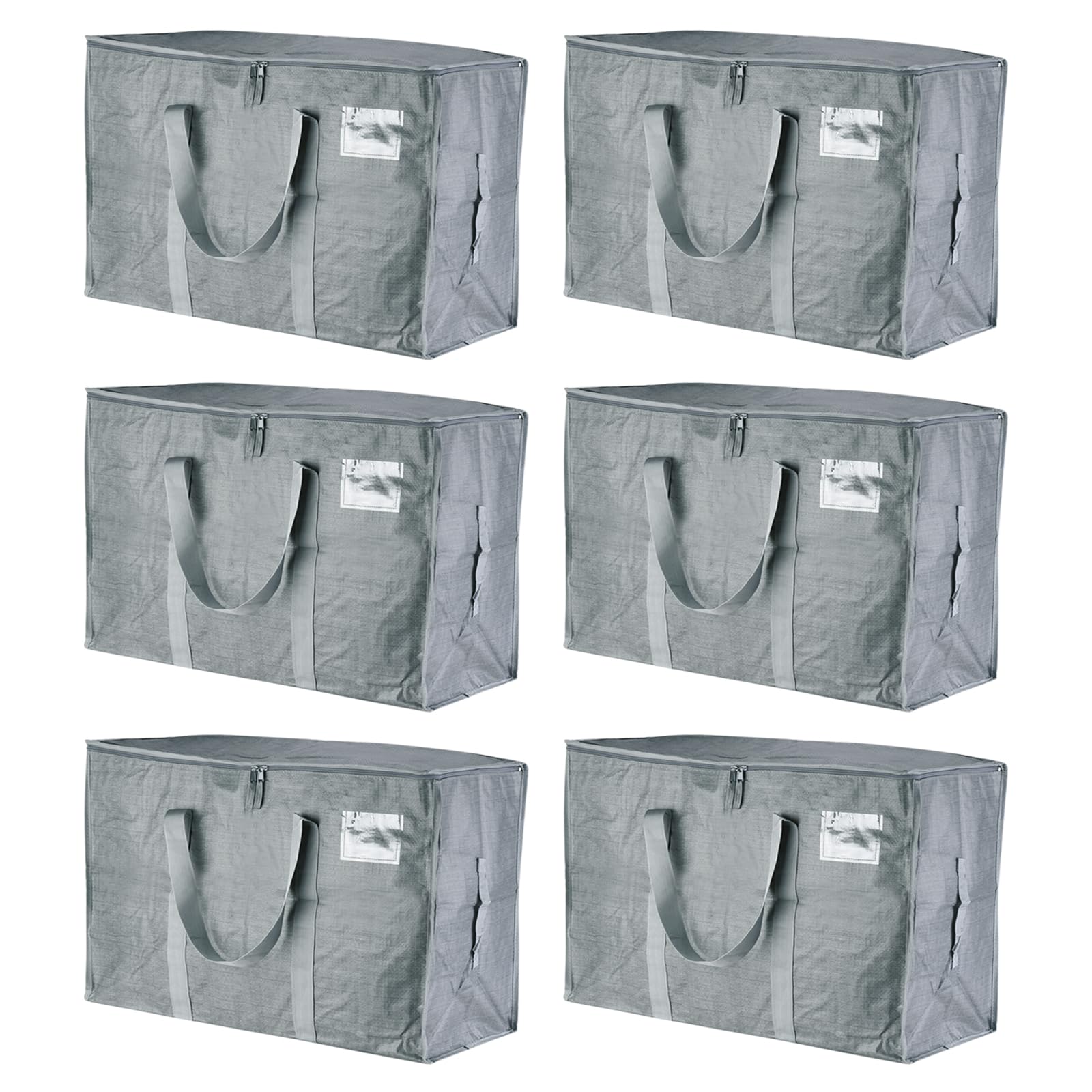 PATIKIL Extra Large Moving Bags, 6 Pack with Reinforced Handles and Zipper Storage Tote Packing Bags Collapsible for Clothes Moving Supplies,Grey