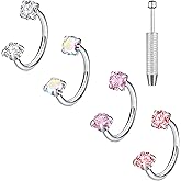 TFENY SJGF 16G 4 Pcs Horseshoe Nose Rings,316L Double Cubic Zirconia Threadless Internal Thread Nose Stud Hoop Piercing, Cartilage Lip Helix Piercing Jewellery for Women 8mm
