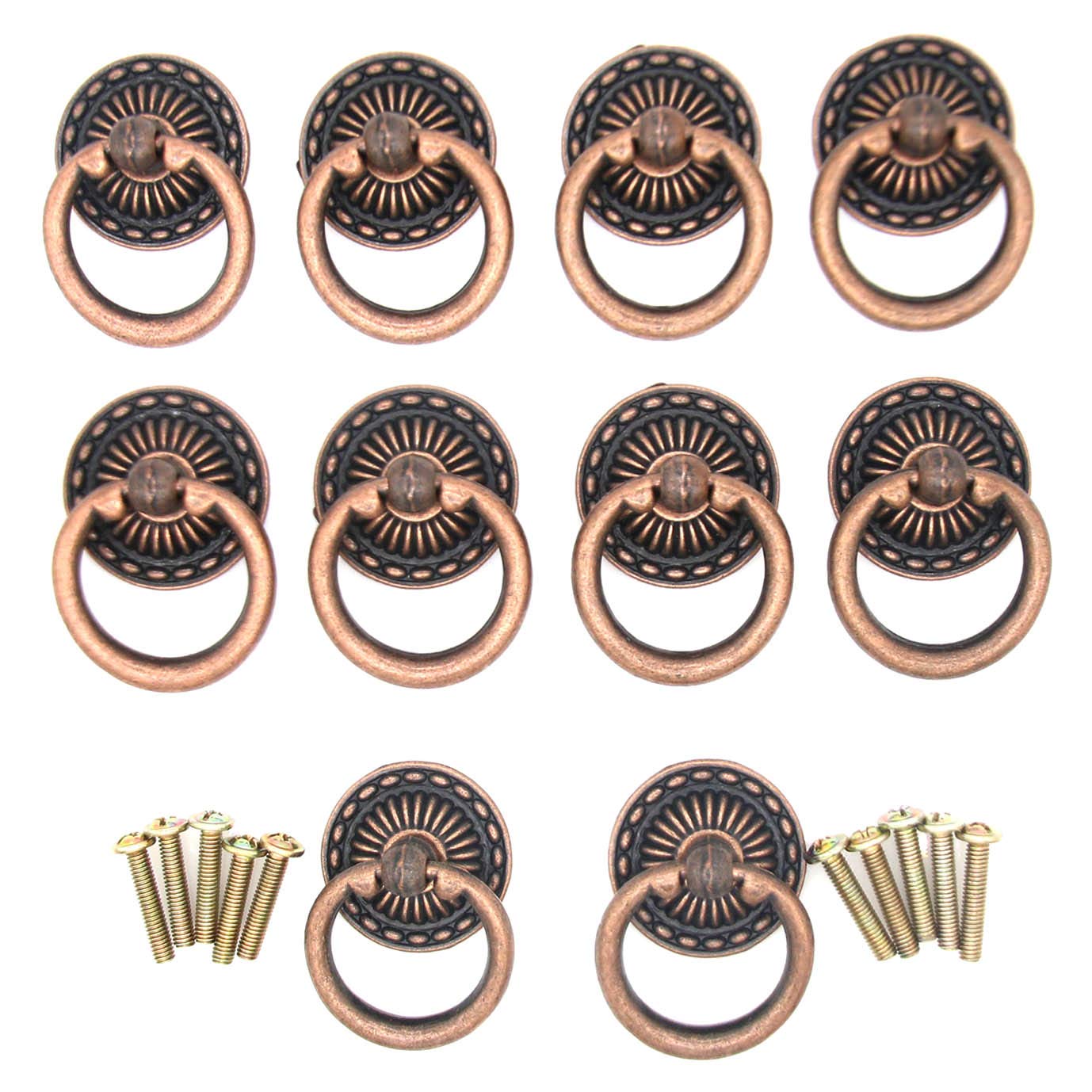 Photo 1 of LXZ 10 PCs Vintage Antique Bronze Ring Pulls Handles for Cabinet Drawer