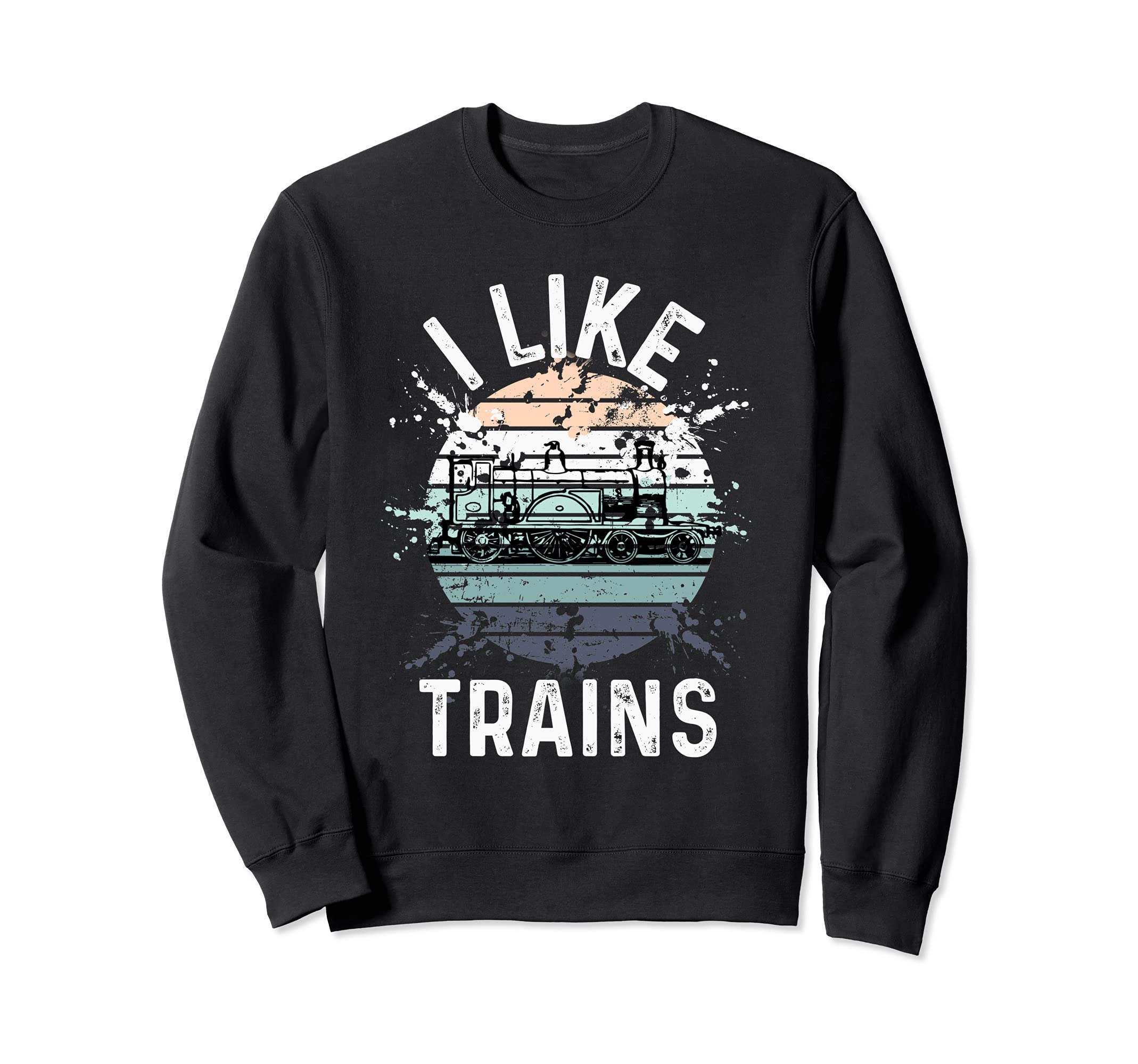 I Like Trains Cool Retro Sunset Model Railroad Enthusiast Sweatshirt