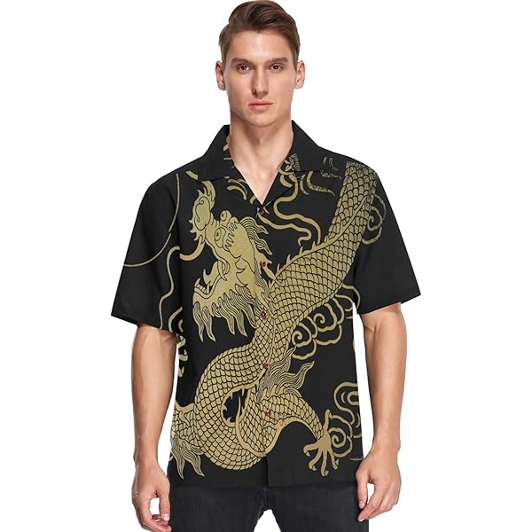 VISESUNNY Japanese Dragon Hawaiian Shirt - Men's Quick Dry Casual Button Down, Unisex Beach Shirt (Multicolor, XL)