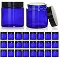 KEYWING 4oz Blue Glass Cosmetic Jars with Black Lids, 24 Pack Empty Small Glass Jars with Inner Liners for Cream, Lotion, Ointments, Powder