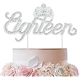 LINGTEER Eighteen Birthday Cake Topper with Crown Sign | Silver Bling Crystal Rhinestone Keepsake | Happy 18th Birthday Party Decoration