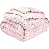 CozeCube Super Soft Fullfy Microfiber Reversible Knitted Blankets, Warm Cozy Fuzzy Plush Throw, Pink and White Melange Throw Blanket for Couch Bed Sofa, 50" x 60"