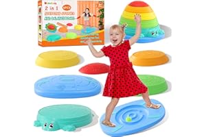 HAPATOYS Balance Board & Stepping Stones for Kids - 2-in-1 No-Slip Turtle Stepping Stones and Balance Board for Toddler Balance & Obstacle Course, for 3 4 5 6 Year Old Kid Indoor & Outdoor Play