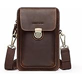 Hiram Men's Leather Phone Bag for iPhone SE, Men's Crossbody Bag, Small Shoulder Bag - Coffee