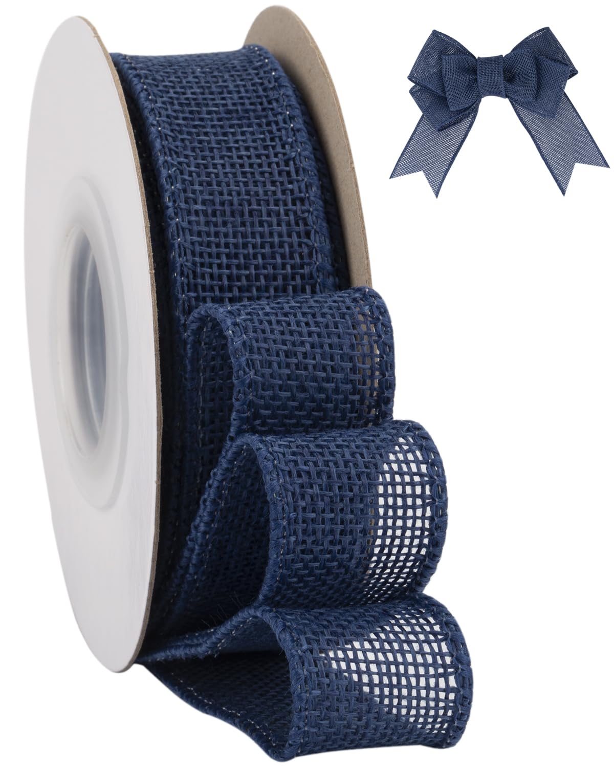 Tekdeere Burlap Ribbon 25mm x 9 Meters, Navy Wired Ribbon for Crafts, Gift Wrapping, Wreaths, Bows, Tree Decoration and Outdoor Decoration