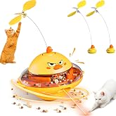 Interactive Cat Toy for Indoor Cats with Laser, Feather&amp;Treat Dispenser | Keep Bored Cats Active, 4-in-1 Interactive Wobbling Toys with Bird Sounds, Spinning Butterflies, Safe ABS &amp; Auto-off