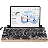 GUAZI STORE 83-Key Mechanical Keyboard - Retro Typewriter Wireless Bluetooth Gaming Keyboard, Anti-Ghosting Blue Switch (Wood)