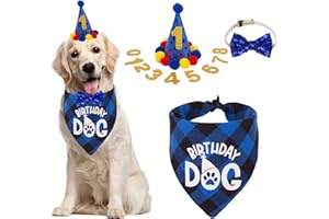 PTDECOR Dog Birthday Hat Bandana, Multi Size Offered Boy Dog Birthday Party Supplies, Blue Birthday Dog Bandana Hat Set for Large X-Large Dogs Pets (X-Large)