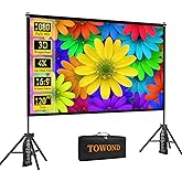 TOWOND Projector Screen with Stand,120 inches Indoor Projector Screen Outdoor Portable 16:9 4K HD Rear Front Projection Movie Screen with Carry Bag Wrinkle-Free Design for Backyard Theater