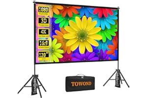 TOWOND Projector Screen with Stand,120 inches Indoor Projector Screen Outdoor Portable 16:9 4K HD Rear Front Projection Movie Screen with Carry Bag Wrinkle-Free Design for Backyard Theater