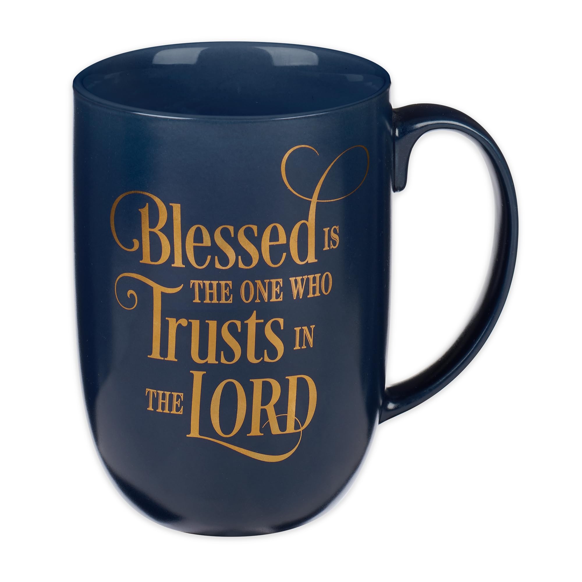 Photo 1 of Christian Art Gifts Ceramic Large Coffee & Tea Mug for Men & Women: Blessed is the One Who Trusts - Jeremiah 17:7 Inspirational Bible Verse w/Golden Accents & Sturdy Handle, Navy Blue, 15 fl. oz.