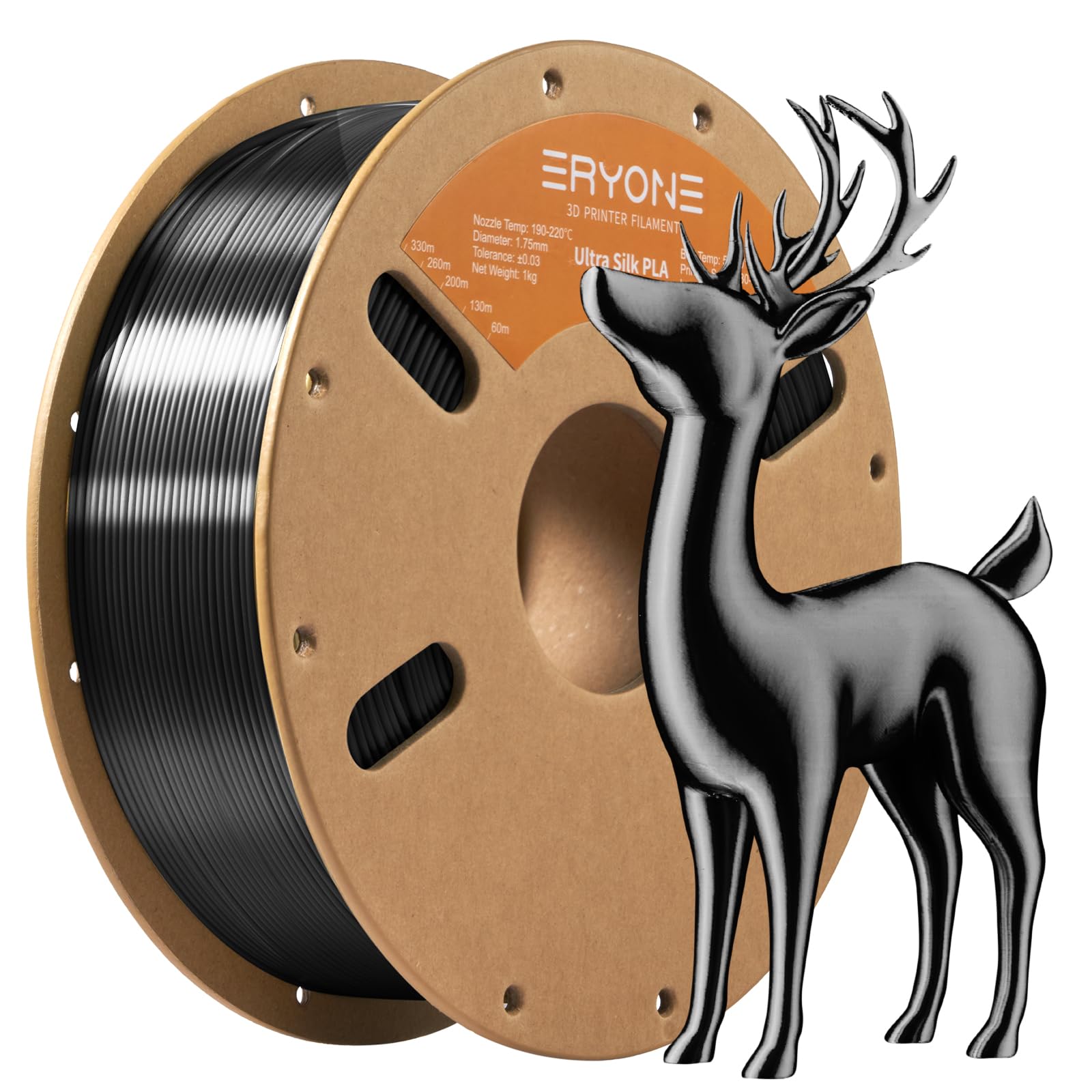 ERYONE Ultra Silk PLA Filament, Silky Glossy Finish Filament, 1.75mm,+/-0.03mm, 1kg(2.2LBS)/Spool, Ultra Silk Black