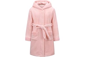 MGEOY Boys Girls Mid-Weight Flannel Robe Soft and Warm Hooded Bathrobe for Kids With Silk Eye Sleep Mask