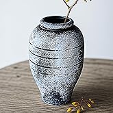 LIZOFER Antique Black Ceramic Flower Vase for Living Room Bedroom 9.06'' Farmhouse Decor for Bouquet Fake Plant Home Decor Office Table Shelf Fireplace Centerpieces Rustic Retro Vintage Classic Modern