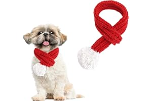 Amaxiu Christmas Cat Dog Scarf, Pet Santa Scarf Cute Knitted Winter Scarf Neck Warmer Costume Red Scarf with White Pompom Ball Xmas Dressup Outfit for Photo Props Gift Supplies (Small)