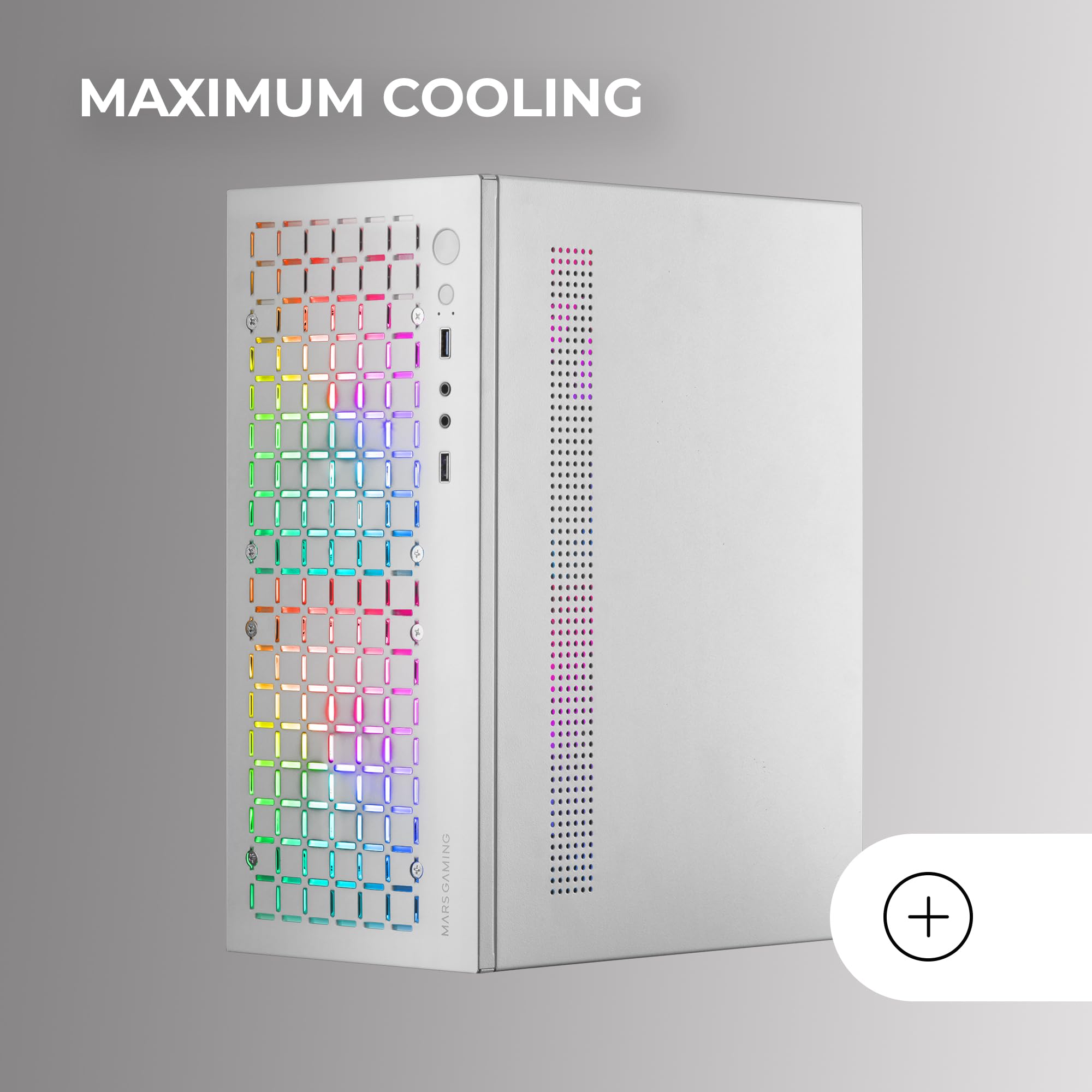 Mars Gaming MC-CORE, Ultrakompaktes MicroATX Gaming-Gehäuse, Frontdesign Metal-Mesh, 2X FRGB 120mm Lüfter, Seitliches Vollfenster, Mini-Tower PC mit USB 3.0, Weiß 5