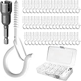 GIPTIME 50PCS Windproof Screw Q-Hanger Hooks with Safety Buckle for Hanging Outdoor String Lights, Plants, Christmas Decorations, Includes Wing Nut Driver, White