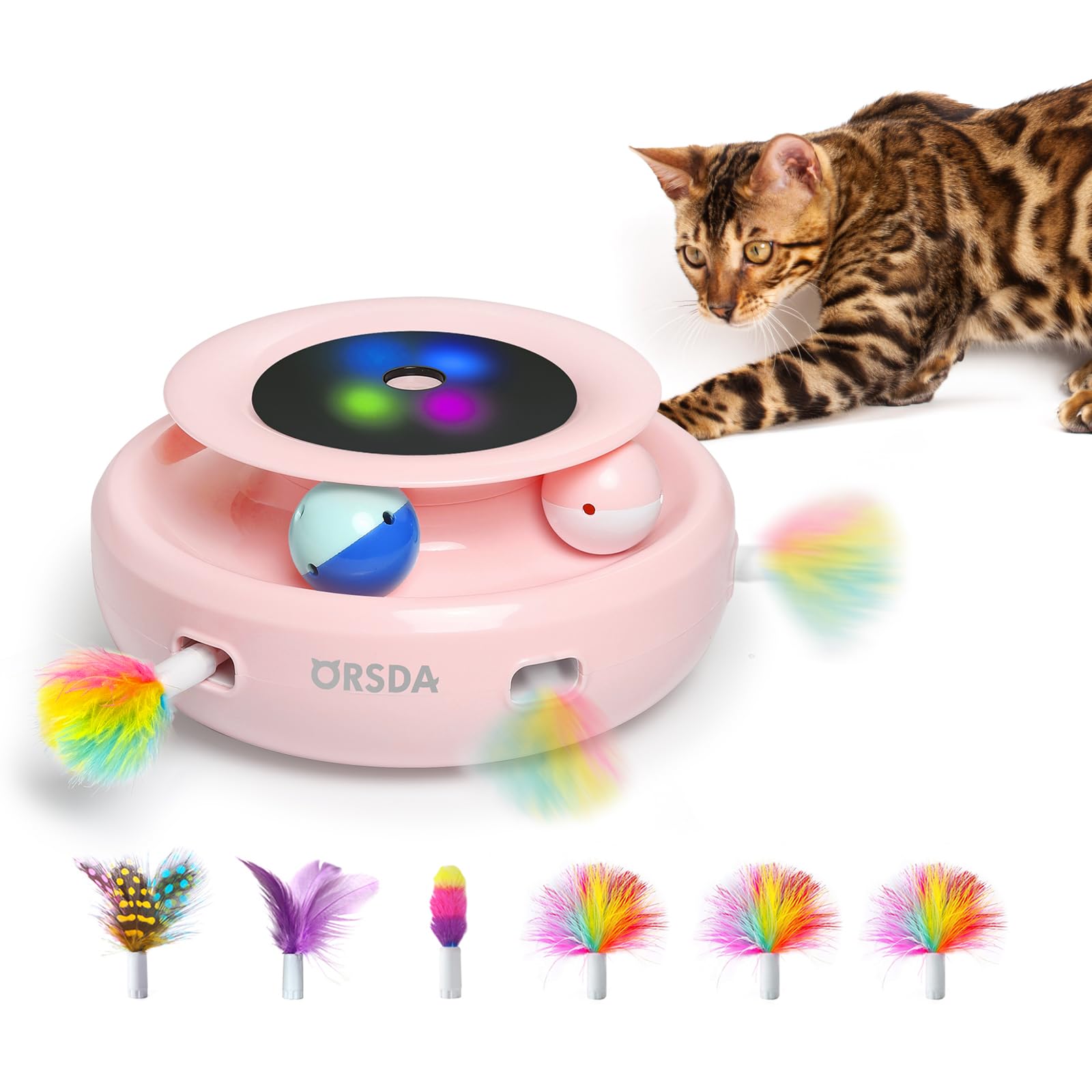 Photo 1 of ORSDA Cat Toys 2-in-1 Interactive Cat Toys for Indoor Cats, Automatic Cat Toy Balls, Ambush Feather Kitten Toys with 6pcs Attachments, Dual Power Supplies, Auto On/Off (Upgraded Version)
