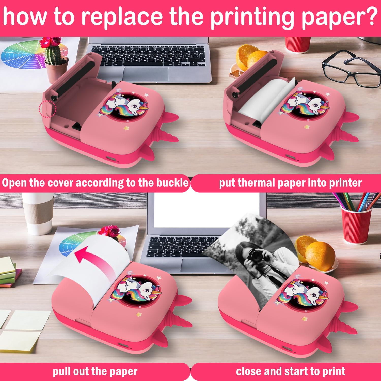 Sticker Printer For School Mua Darkant Stick Printer, Mini Thermal Printer, Portable Pocket ...